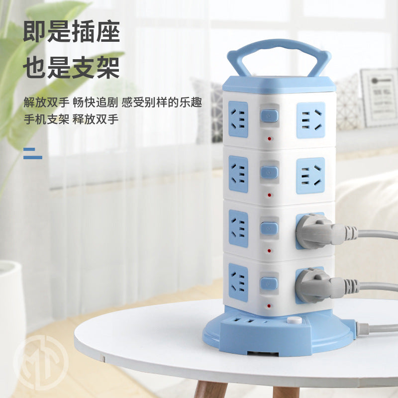 Overload Protector 2500W Tower Multi Power Strip EU US UK AU Universal Socket EU Plug With 3 USB Vertical 12 Way Outlets
