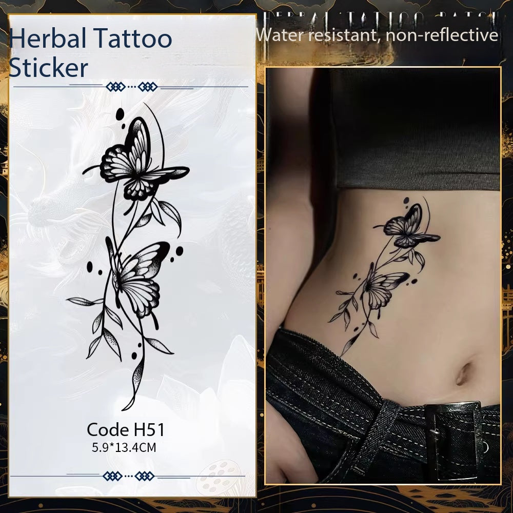 Butterfly Herbal Juice Tattoo Sticker Waterproof Anti-Rub Long-lasting Women's High Sense Fashion Fried Street Delicate Pattern Waist