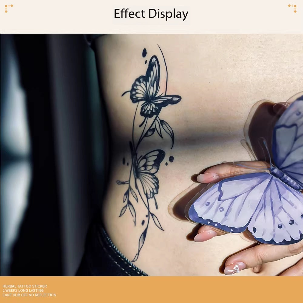 Butterfly Herbal Juice Tattoo Sticker Waterproof Anti-Rub Long-lasting Women's High Sense Fashion Fried Street Delicate Pattern Waist