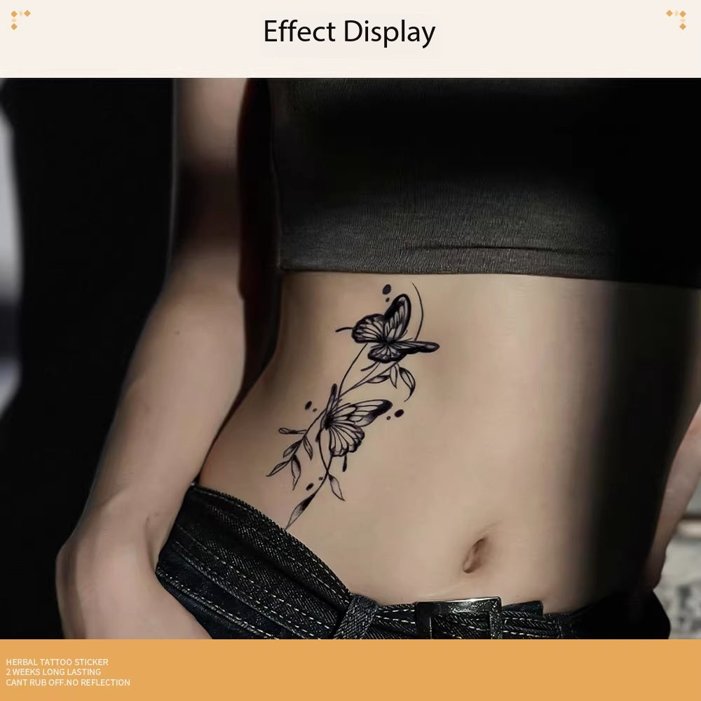 Butterfly Herbal Juice Tattoo Sticker Waterproof Anti-Rub Long-lasting Women's High Sense Fashion Fried Street Delicate Pattern Waist