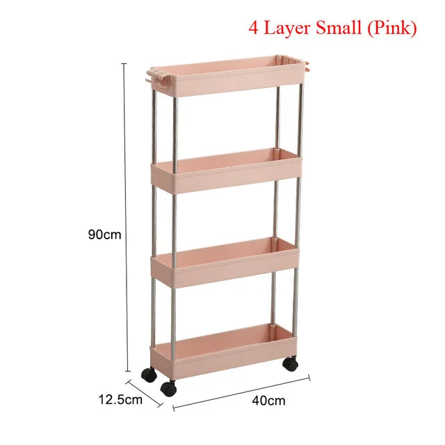 4 Layer Gap Holder Kitchen Storage Rack Fridge Side Shelf Removable with Wheels Bathroom Organizer Space Saving Shelf