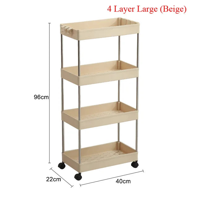 4 Layer Gap Holder Kitchen Storage Rack Fridge Side Shelf Removable with Wheels Bathroom Organizer Space Saving Shelf
