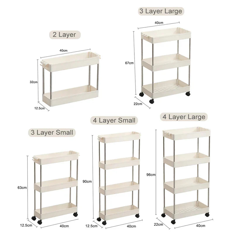 4 Layer Gap Holder Kitchen Storage Rack Fridge Side Shelf Removable with Wheels Bathroom Organizer Space Saving Shelf