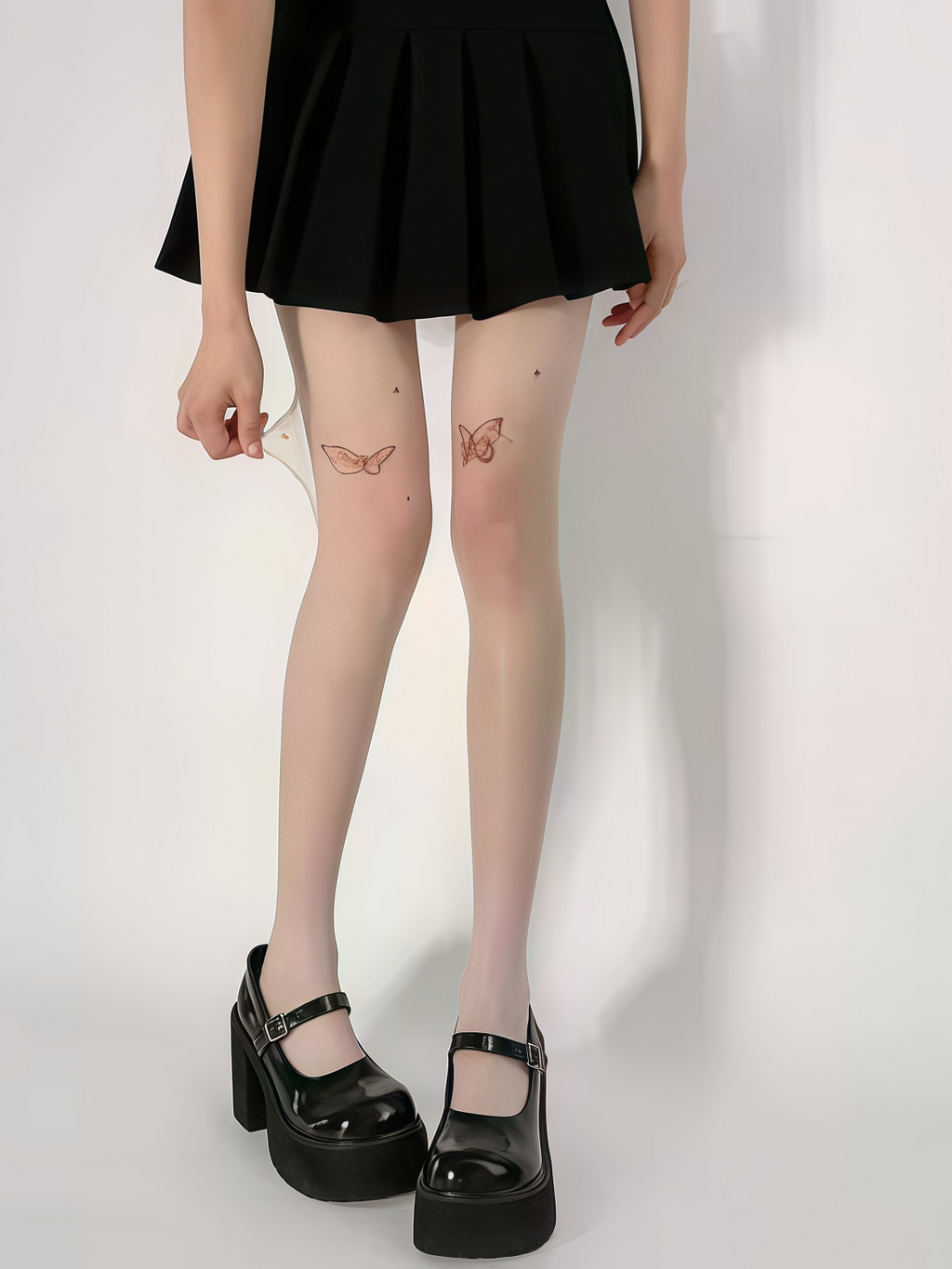 Sexy Black Thin Butterfly Stockings Print Imitation Tattoo Black Stockings Beautiful Legs Pure Lust Women's Pantyhose White Stockings