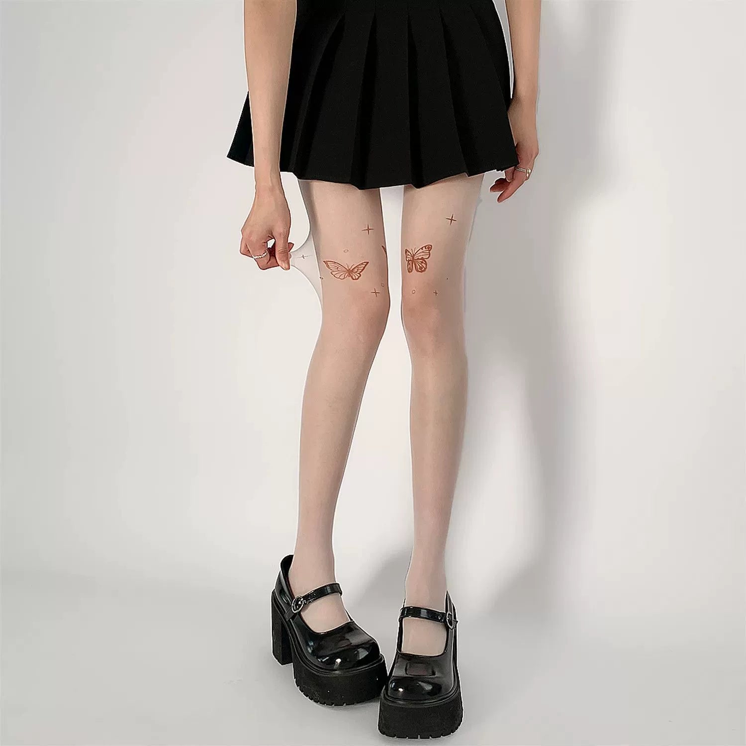 Sexy Black Thin Butterfly Stockings Print Imitation Tattoo Black Stockings Beautiful Legs Pure Lust Women's Pantyhose White Stockings