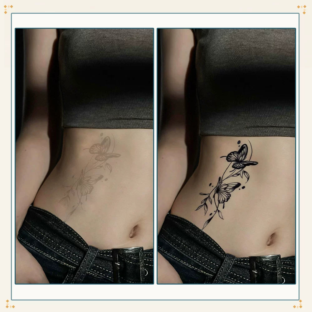Butterfly Herbal Juice Tattoo Sticker Waterproof Anti-Rub Long-lasting Women's High Sense Fashion Fried Street Delicate Pattern Waist