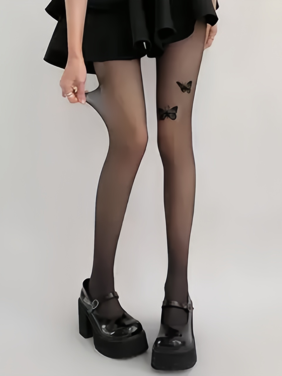 Sexy Black Thin Butterfly Stockings Print Imitation Tattoo Black Stockings Beautiful Legs Pure Lust Women's Pantyhose White Stockings