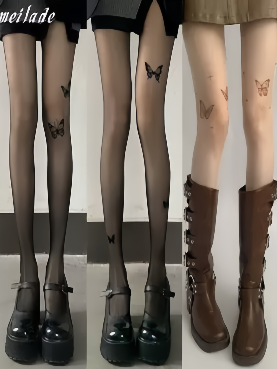 Sexy Black Thin Butterfly Stockings Print Imitation Tattoo Black Stockings Beautiful Legs Pure Lust Women's Pantyhose White Stockings