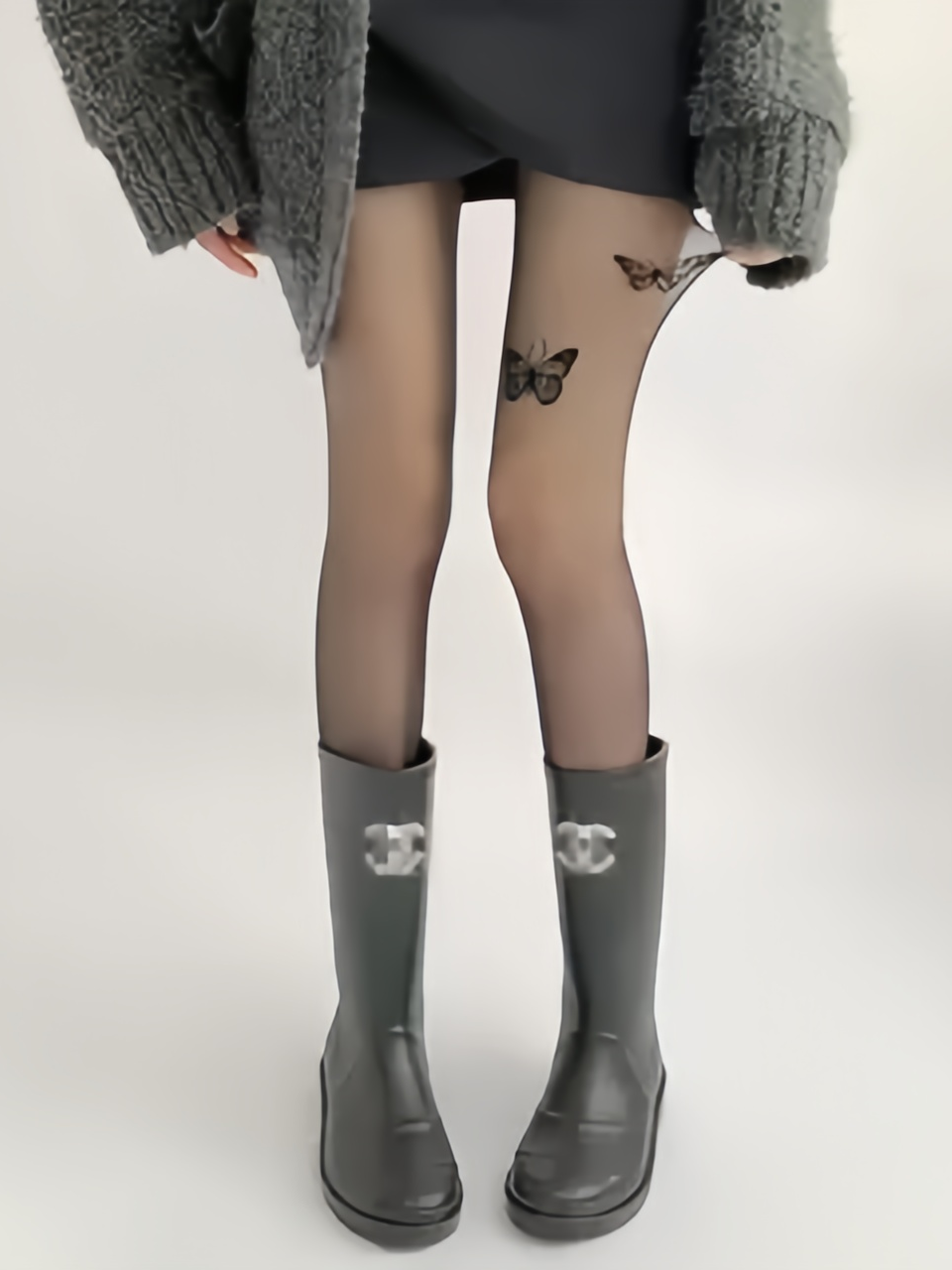 Sexy Black Thin Butterfly Stockings Print Imitation Tattoo Black Stockings Beautiful Legs Pure Lust Women's Pantyhose White Stockings