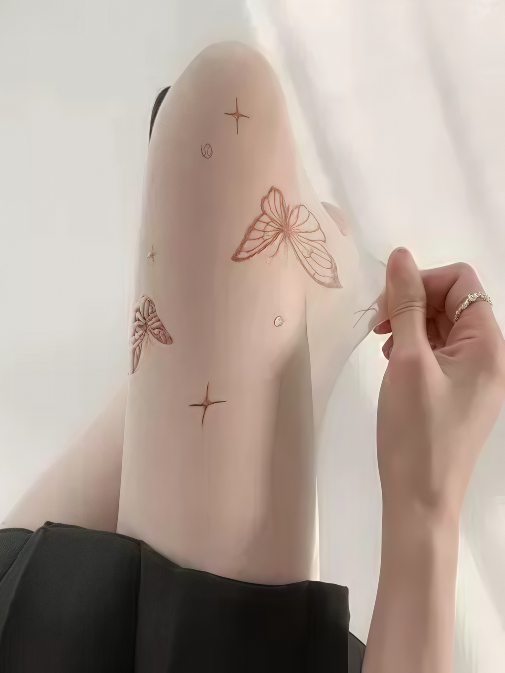 Sexy Black Thin Butterfly Stockings Print Imitation Tattoo Black Stockings Beautiful Legs Pure Lust Women's Pantyhose White Stockings