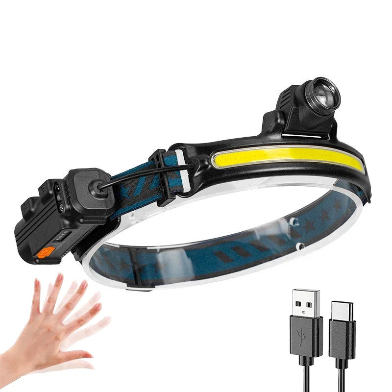 Zoomable Induction Headlamp XPG+COB LED Head Lamp with Built-in Battery Flashlight USB Rechargeable 6 lighting Modes Head Torch