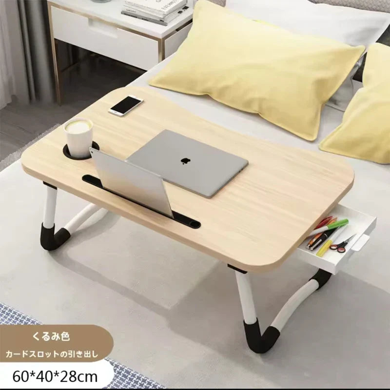 Folding table with cup holder drawer, laptop bed table, foldable tablet stand, laptop bed tray table, portable folding table, fo