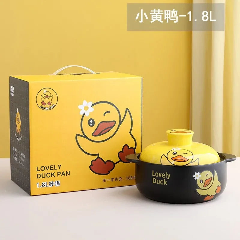 Korean Cartoon Yellow Duck Ceramic Casserole Clay Saucepan Open Flame Cooker Cookware Cooking Pot Soup Stew Pan Kitchen Supplies