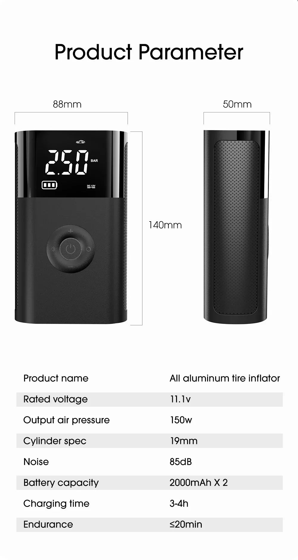 CARSUN Portable Inflator Compressor Pump With LED Lamp For Car Motorcycle Bicycle Tyre Balls Wireless Electric Car Air Tire Pump