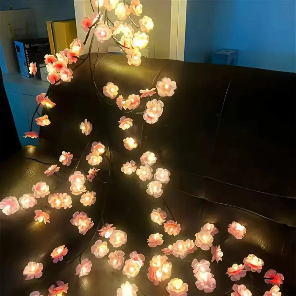 72/96 LED USB cherry blossom vine string lights with 8-mode DIY plastic flower theme for parties weddings outdoor decoration