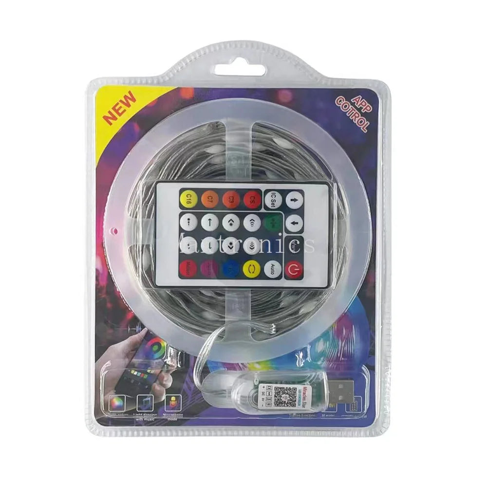 5M Bluetooth 5V WS2812B Fairy Lights Dreamcolor RGBIC Addressable Party Christmas Lights Wedding Decoration Garland LED String