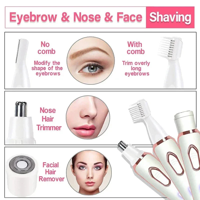4 in 1 Electric Epilator Bikini Eyebrow Nose Women Lady Facial Hair Removal Trimmer Face Body Painless Female Shaver Depilator