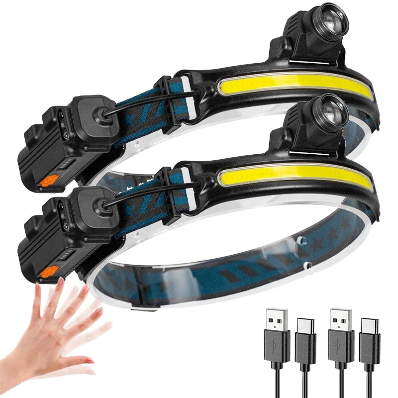 Zoomable Induction Headlamp XPG+COB LED Head Lamp with Built-in Battery Flashlight USB Rechargeable 6 lighting Modes Head Torch