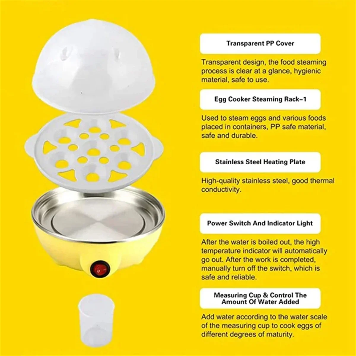 Rapid Egg Cooker: 7 Egg Capacity Electric Egg Cooker for Hard Boiled Eggs, Poached Eggs, Scrambled Eggs Yellow EU Plug-T33C