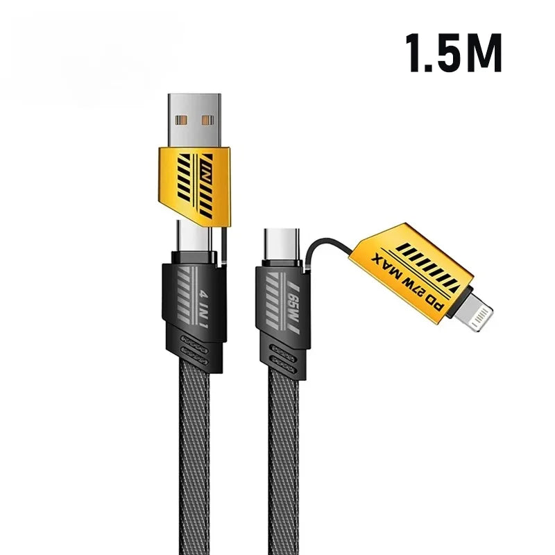 4 In 1 USB Type C Cable 6A Fast Charging for Huawei Redmi Samsung iPhone 16-12 11 Travel Wall Portable USBC Data Cord for Phone