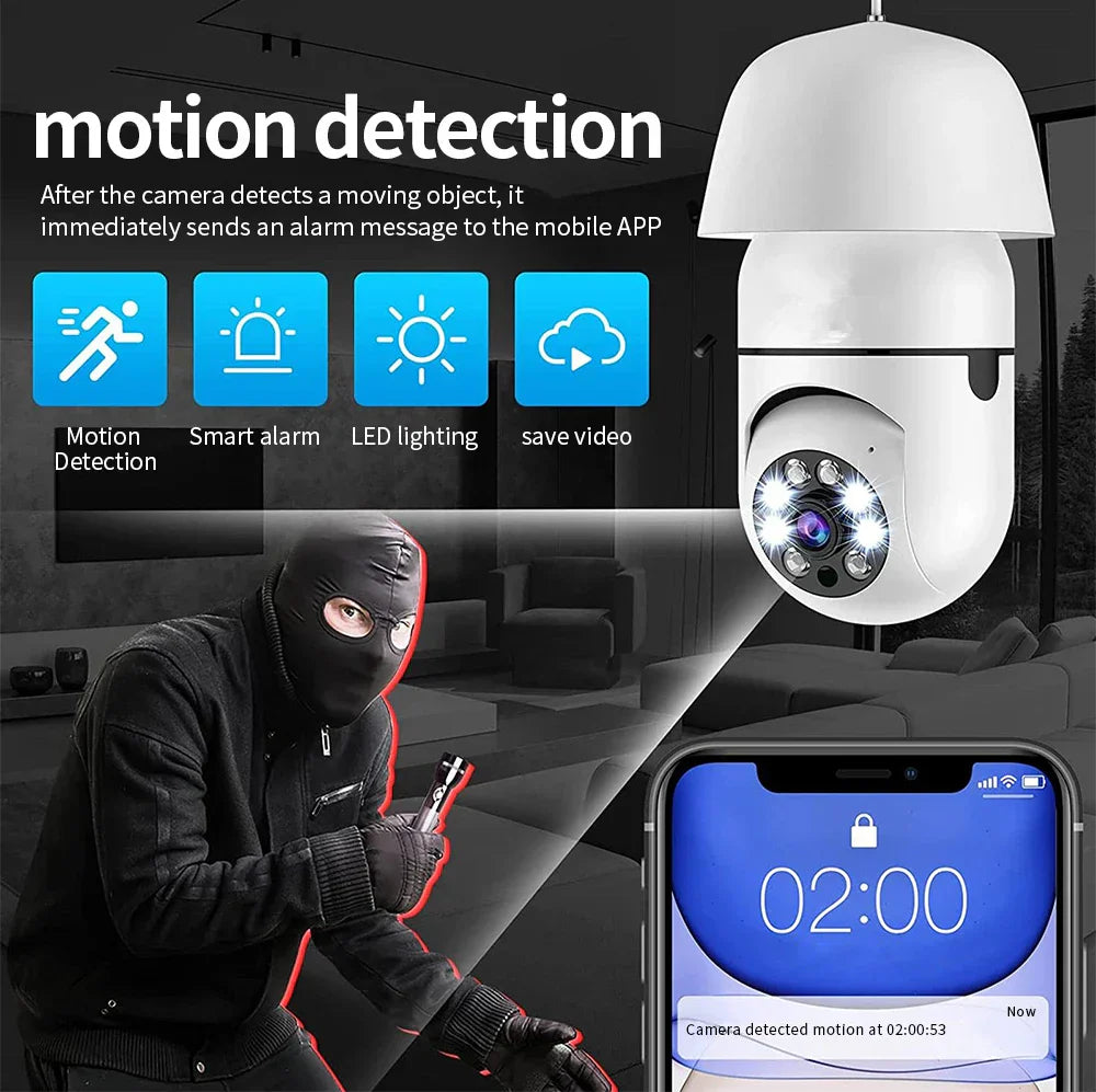 Bulb E27 Surveillance Camera Full Color Night Vision Automatic Human Tracking Zoom Indoor Security Monitor Wifi Miini IP Camera