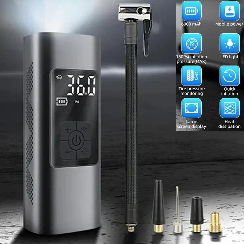Tire Inflator Portable Electric Air Compressor 6000mAh Rechargeable Mini Tire Pump with LED for Car Motorcycles Bicycle