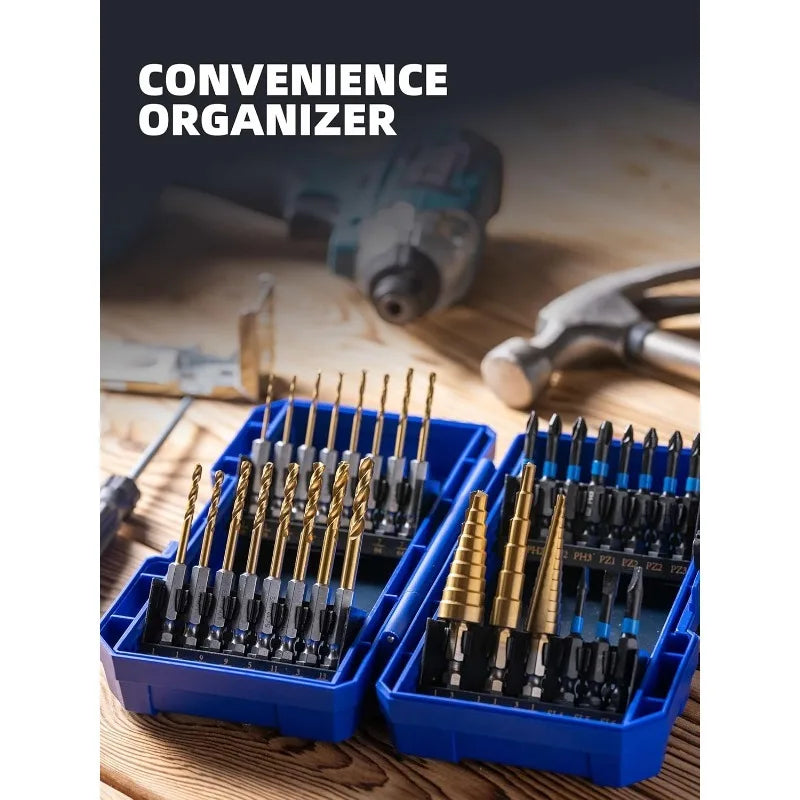 30PCS Impact Driver Bit Set Include Screwdriver Bit Set,Step Drill Bit,Hex Shank Drill Bit with Tough Stackable Case