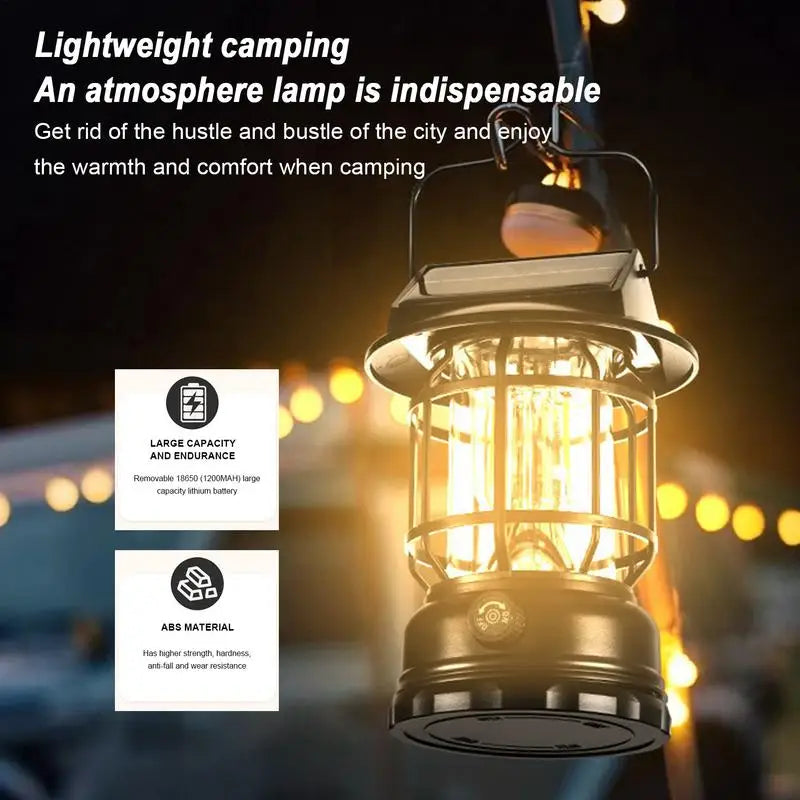Portable Solar Camping Light Outdoor Waterproof Tent Light Rechargeable Portable Solar Powered Landscape Hiking Flashlight For