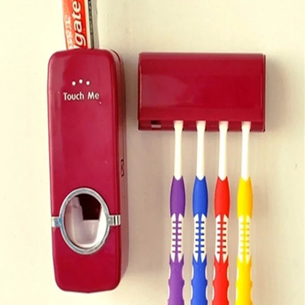 Home Family Automatic Auto Toothpaste Dispenser and 5 Toothbrush Holder Set Wall Mount Stand Toothpaste Squeezer