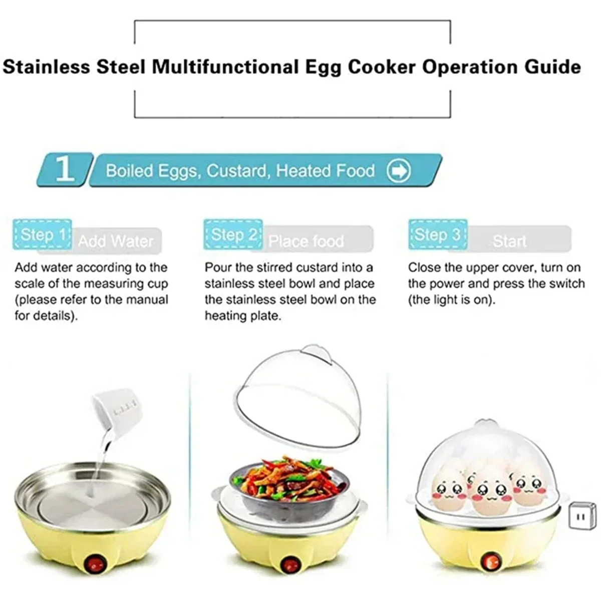 Rapid Egg Cooker: 7 Egg Capacity Electric Egg Cooker for Hard Boiled Eggs, Poached Eggs, Scrambled Eggs Yellow EU Plug-T33C