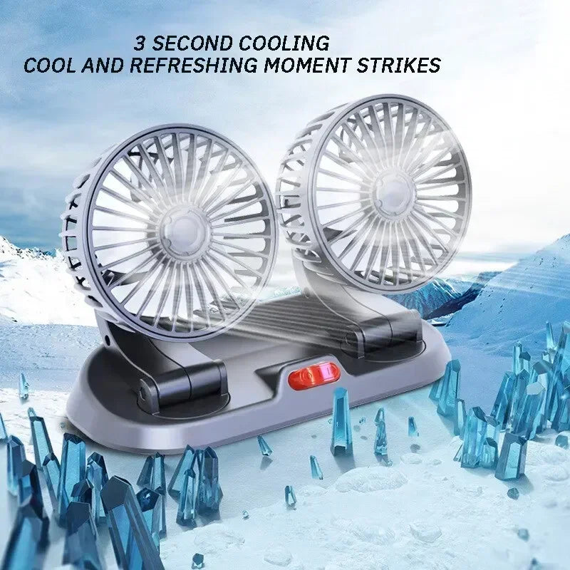 12/24V Portable Car Cooling Fan 5V USB Powered Car Fan Multi-Angle Rotatable With Cigarette Lighter Plug For Car Truck SUV RV