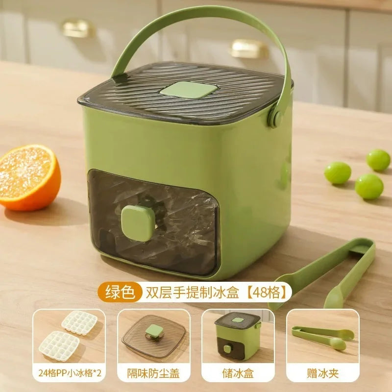 2025 New Ice Box with One Click De Icing and Easy Demolding Ice Grid Large Capacity Ice Making Box Square Plastic Mold Strainer