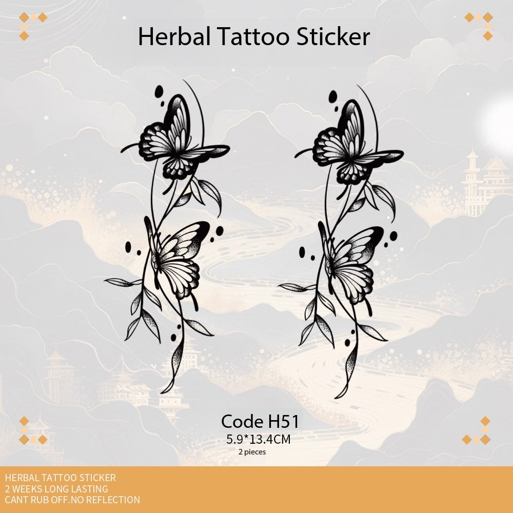 Butterfly Herbal Juice Tattoo Sticker Waterproof Anti-Rub Long-lasting Women's High Sense Fashion Fried Street Delicate Pattern Waist